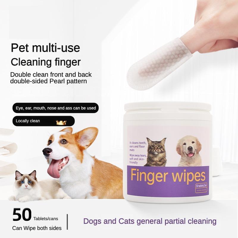 3-in-1 Pet Finger Wet Wipes For Dogs & CatsTeeth Cleaning Wipes, Breath Freshener DentalFinger Wipes Soft, For Eyes, Ears, Dental CarePack Of 50