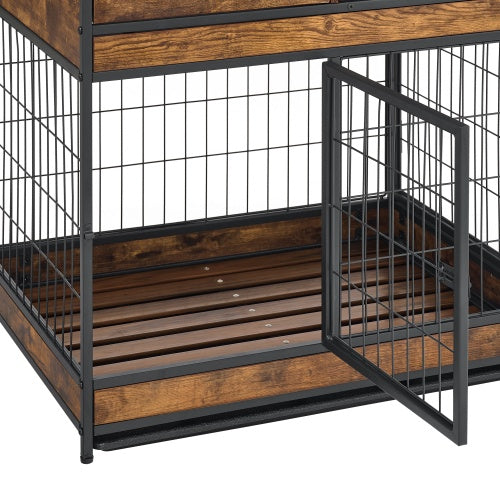 Furniture Dog Cage Double Door, Rustic Brown