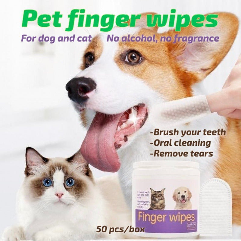 3-in-1 Pet Finger Wet Wipes For Dogs & CatsTeeth Cleaning Wipes, Breath Freshener DentalFinger Wipes Soft, For Eyes, Ears, Dental CarePack Of 50